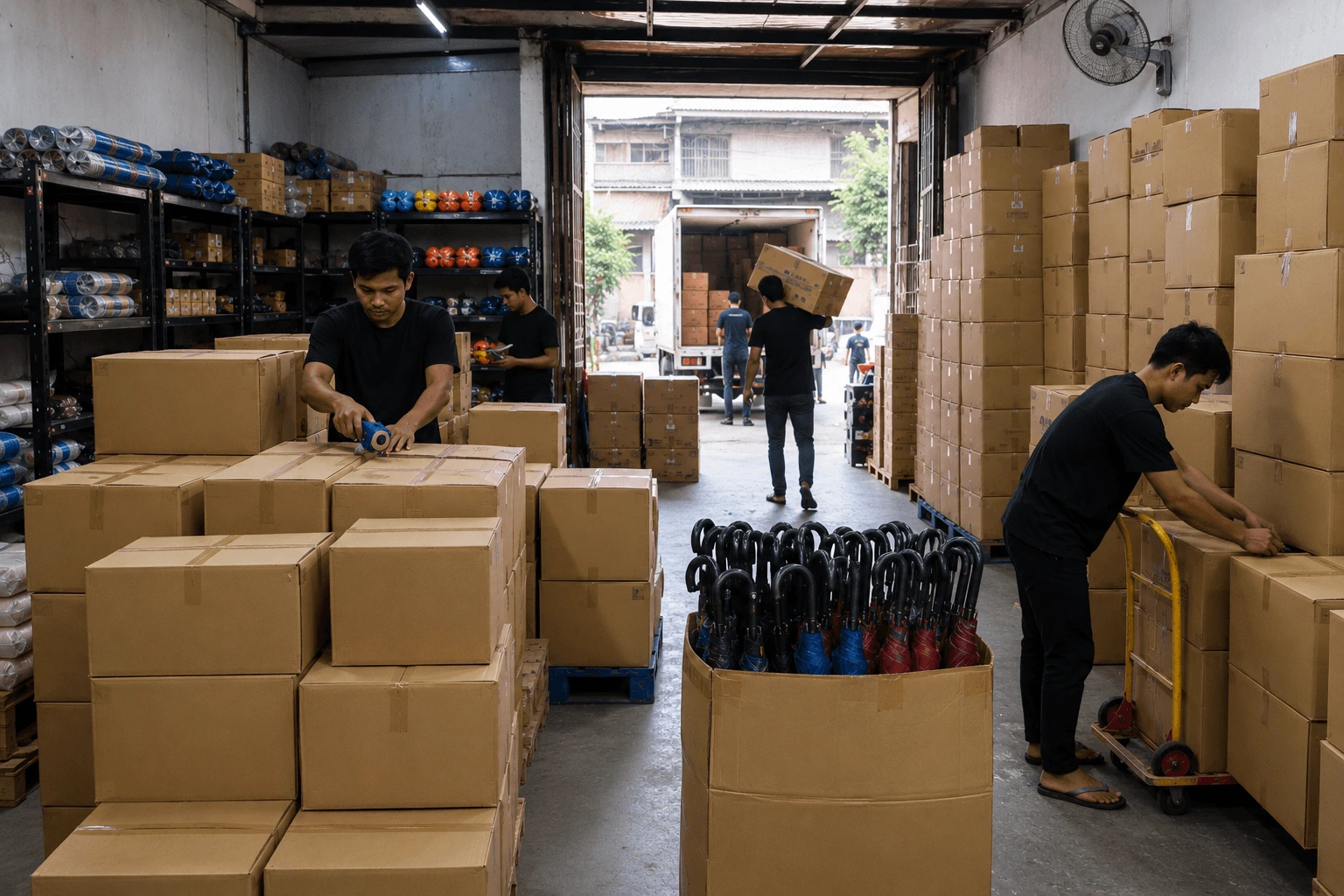 Gudang dan operasional pengiriman payung custom Istana Payung